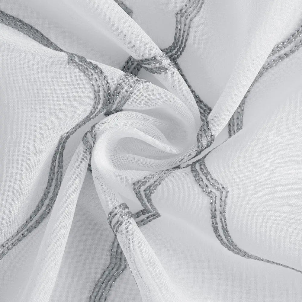 84” Silver Trellis Pattern Embroidered Window Curtain Panel HomeRoots