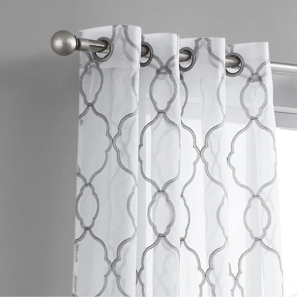 84” Silver Trellis Pattern Embroidered Window Curtain Panel HomeRoots