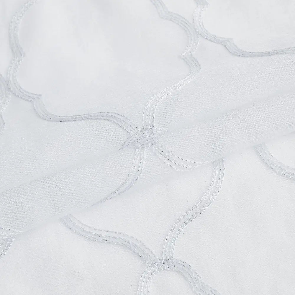 84” White Trellis Pattern Embroidered Window Curtain Panel - NOBLE HOME INTERIORS