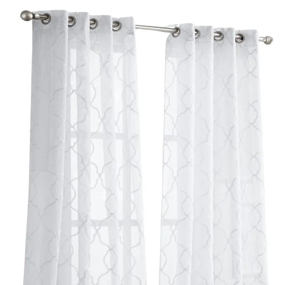 84” White Trellis Pattern Embroidered Window Curtain Panel - NOBLE HOME INTERIORS