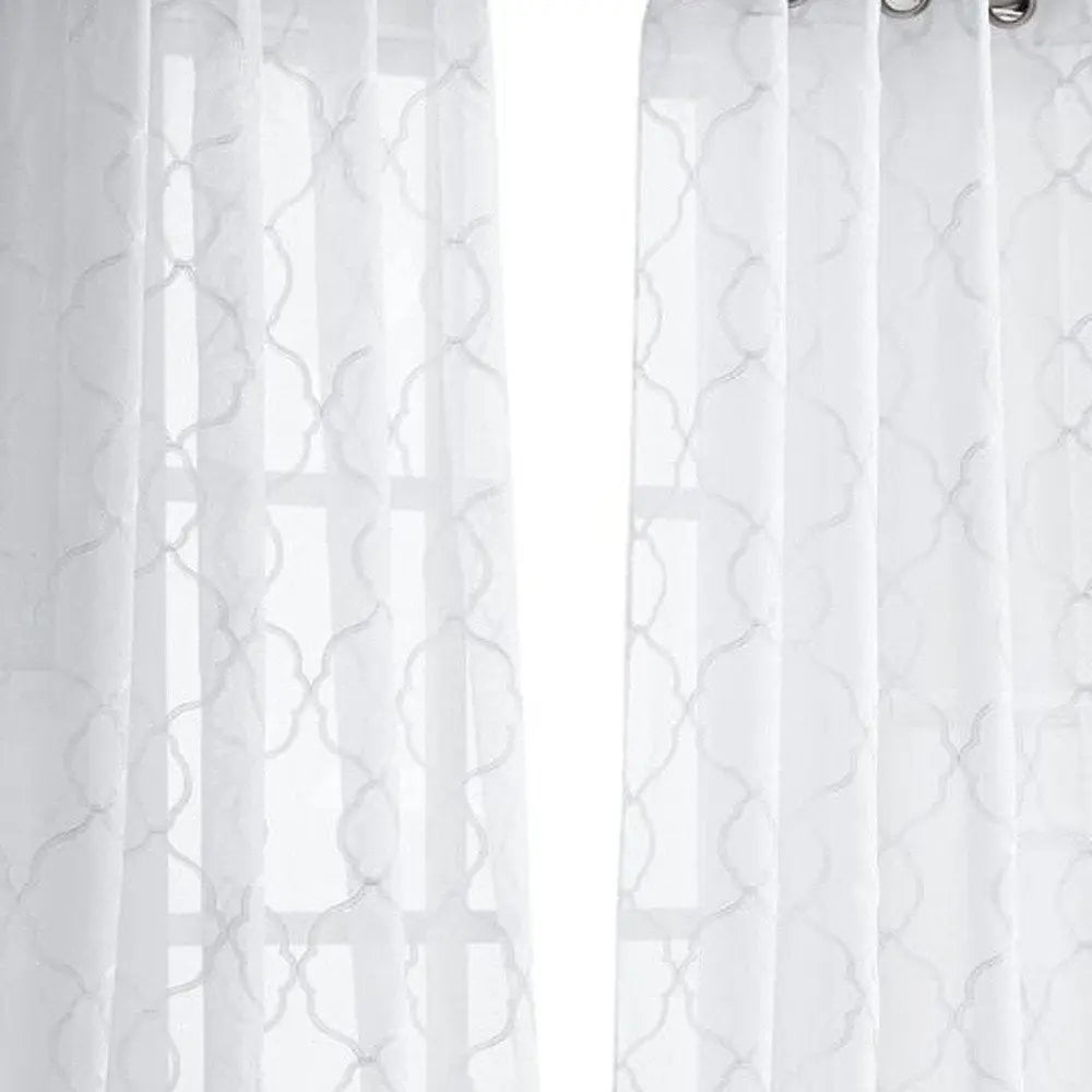 84” White Trellis Pattern Embroidered Window Curtain Panel - NOBLE HOME INTERIORS