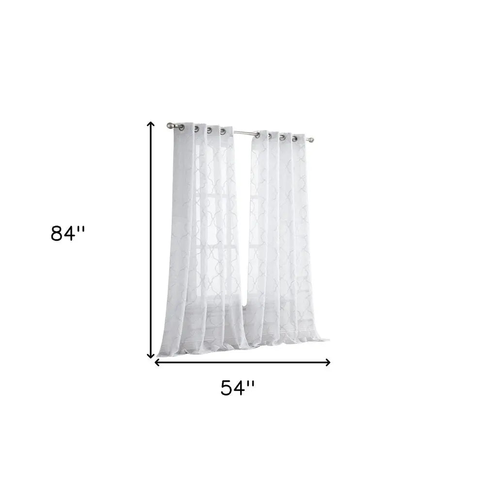 84” White Trellis Pattern Embroidered Window Curtain Panel - NOBLE HOME INTERIORS