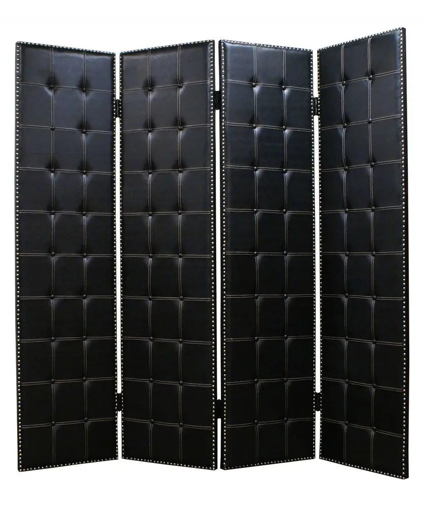 84 X 84 Black Faux Leather Screen - NOBLE HOME INTERIORS