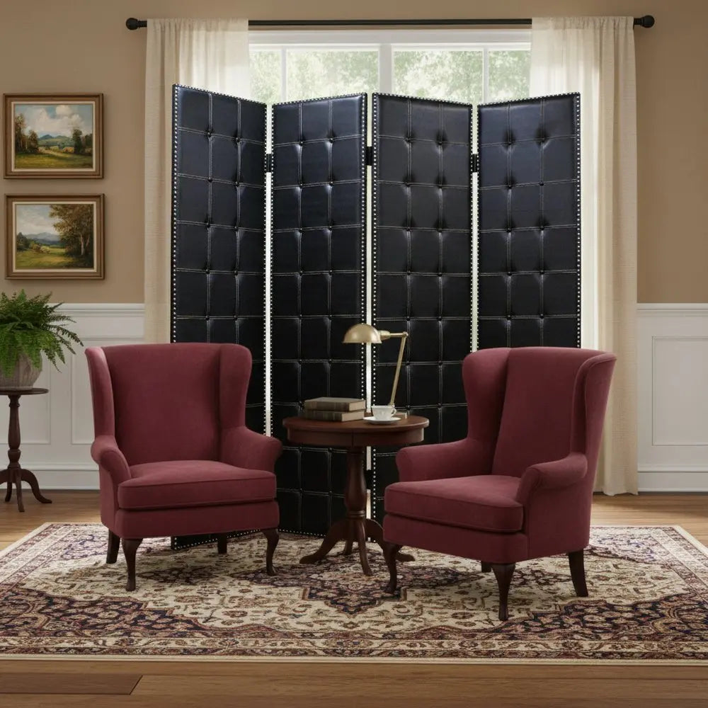 84 X 84 Black Faux Leather Screen - NOBLE HOME INTERIORS
