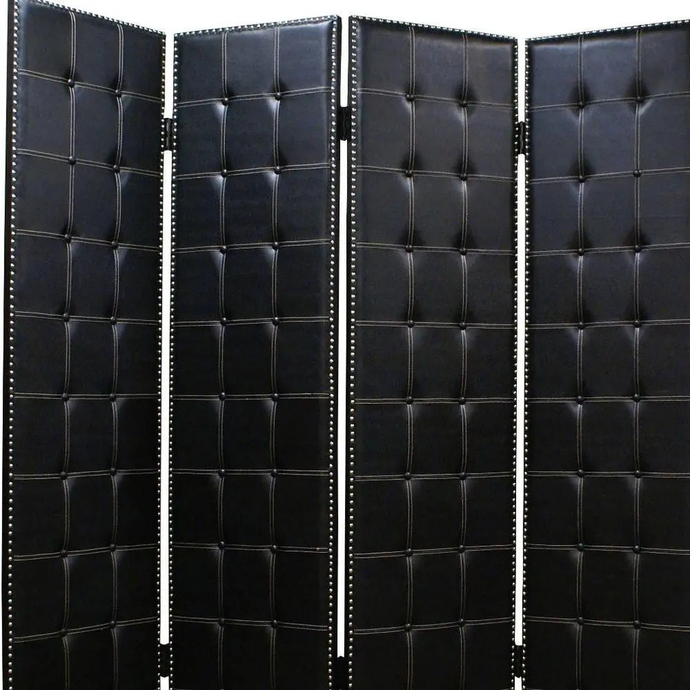84 X 84 Black Faux Leather Screen - NOBLE HOME INTERIORS