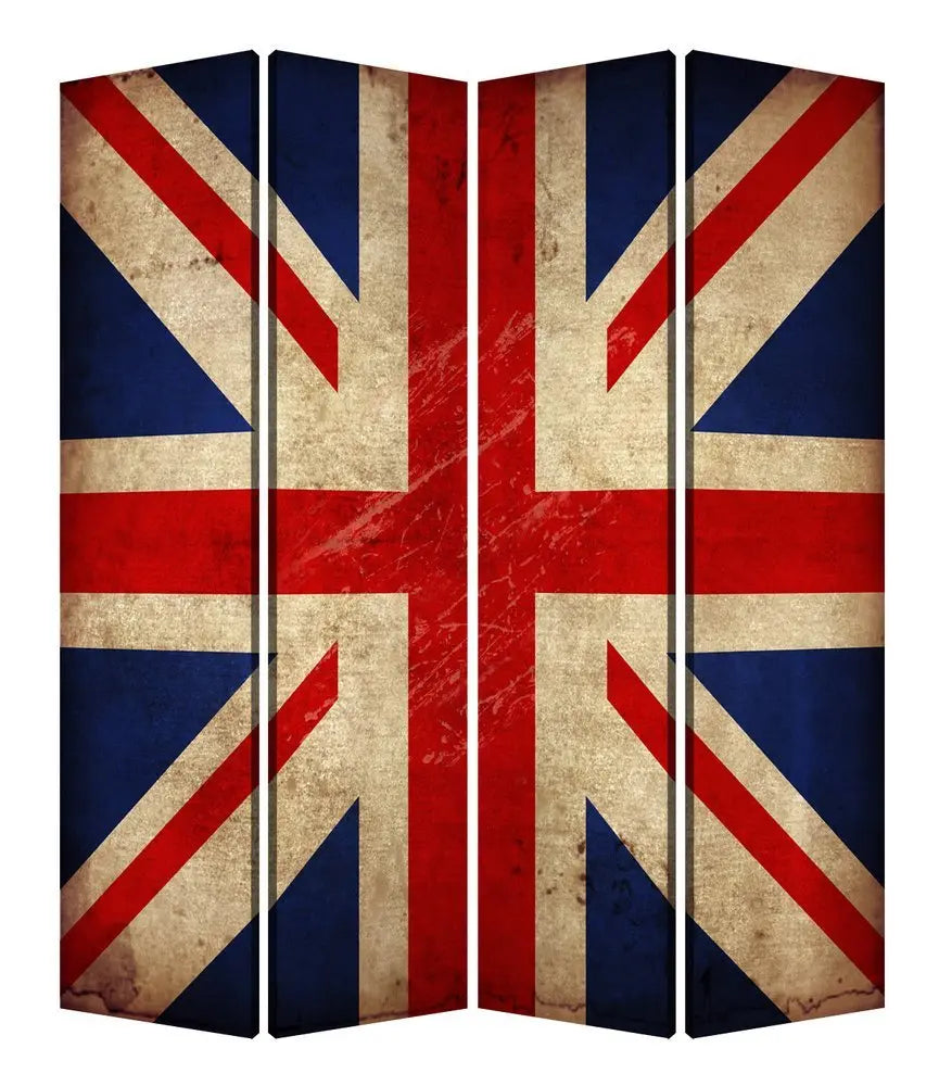 84 X 84 Multi Color Wood Canvas Union Jack Screen - NOBLE HOME INTERIORS