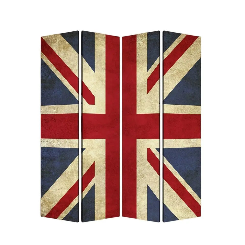 84 X 84 Multi Color Wood Canvas Union Jack Screen - NOBLE HOME INTERIORS