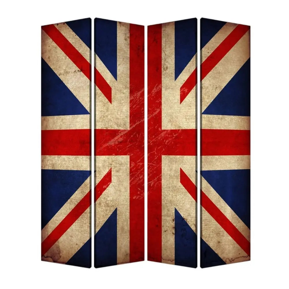84 X 84 Multi Color Wood Canvas Union Jack Screen - NOBLE HOME INTERIORS