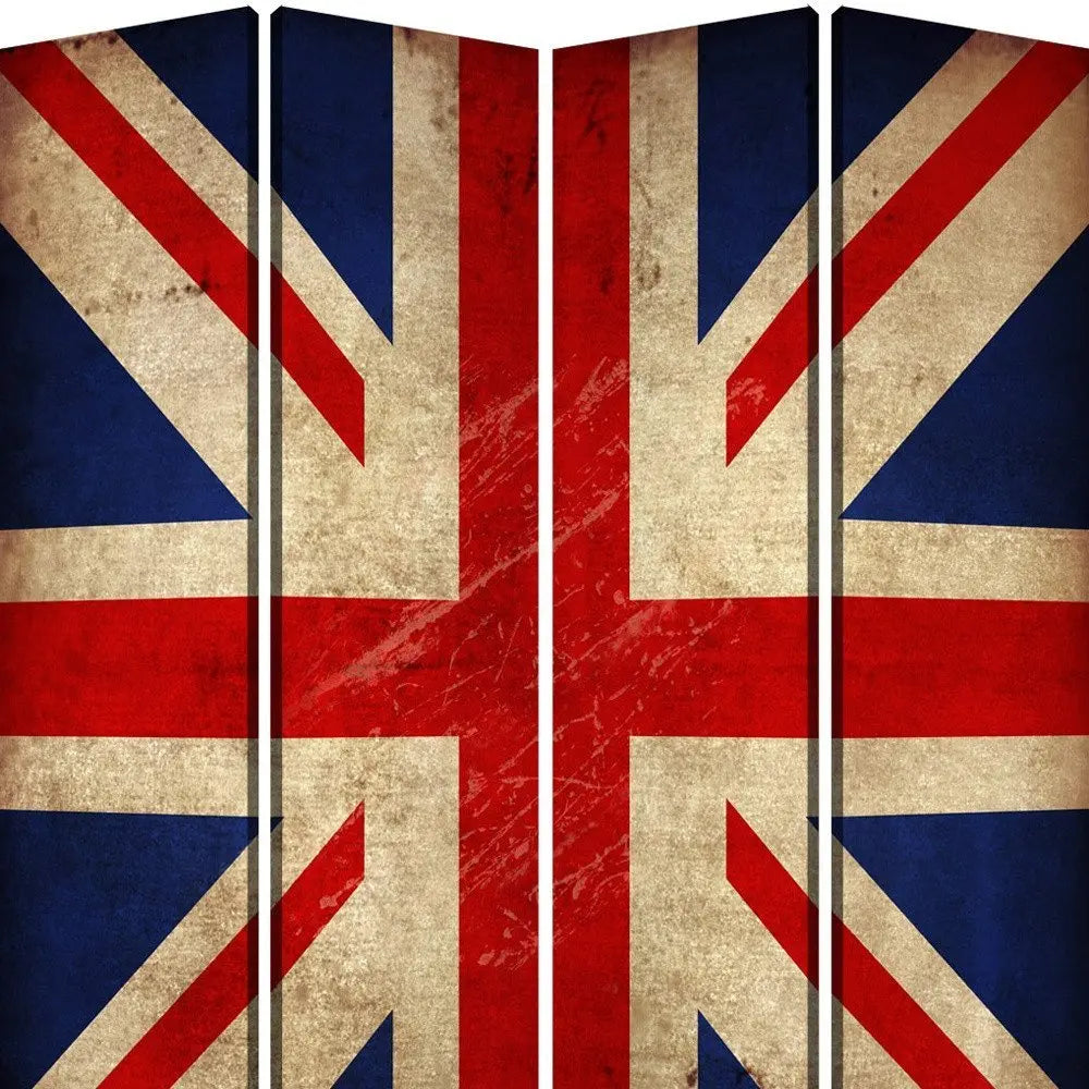 84 X 84 Multi Color Wood Canvas Union Jack Screen - NOBLE HOME INTERIORS