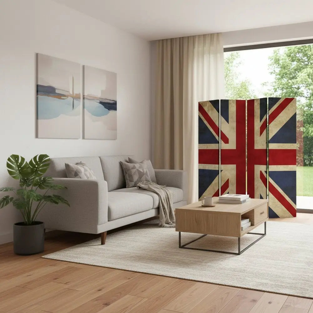 84 X 84 Multi Color Wood Canvas Union Jack Screen - NOBLE HOME INTERIORS