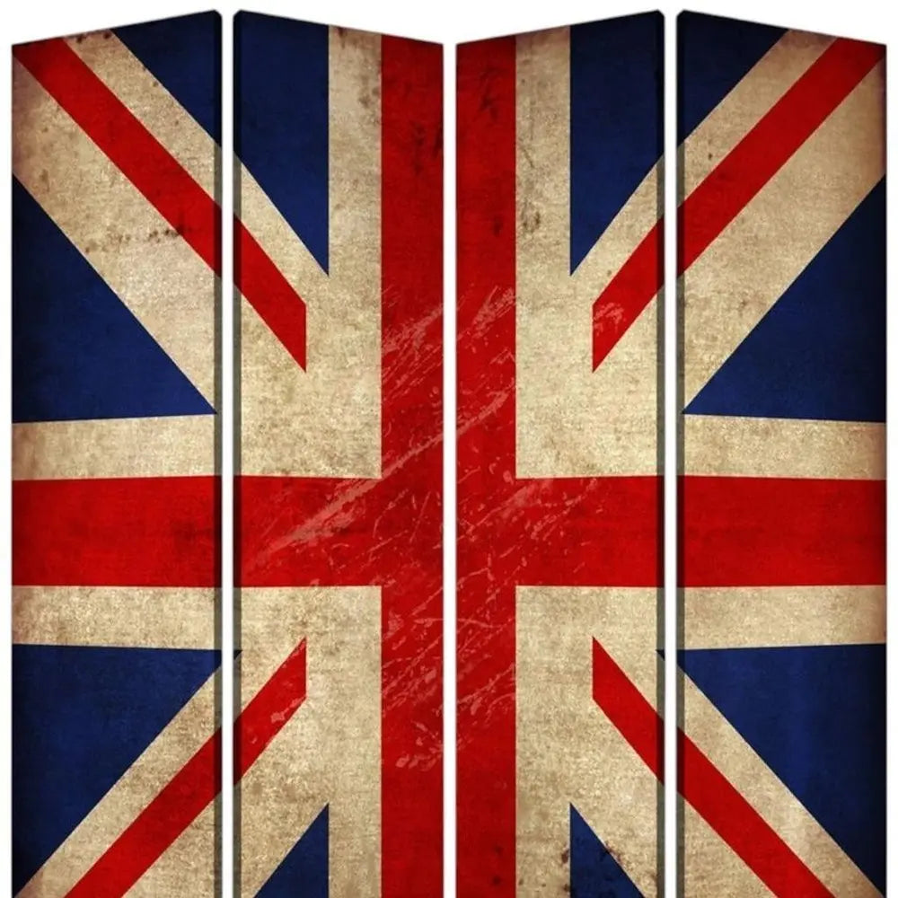 84 X 84 Multi Color Wood Canvas Union Jack Screen - NOBLE HOME INTERIORS