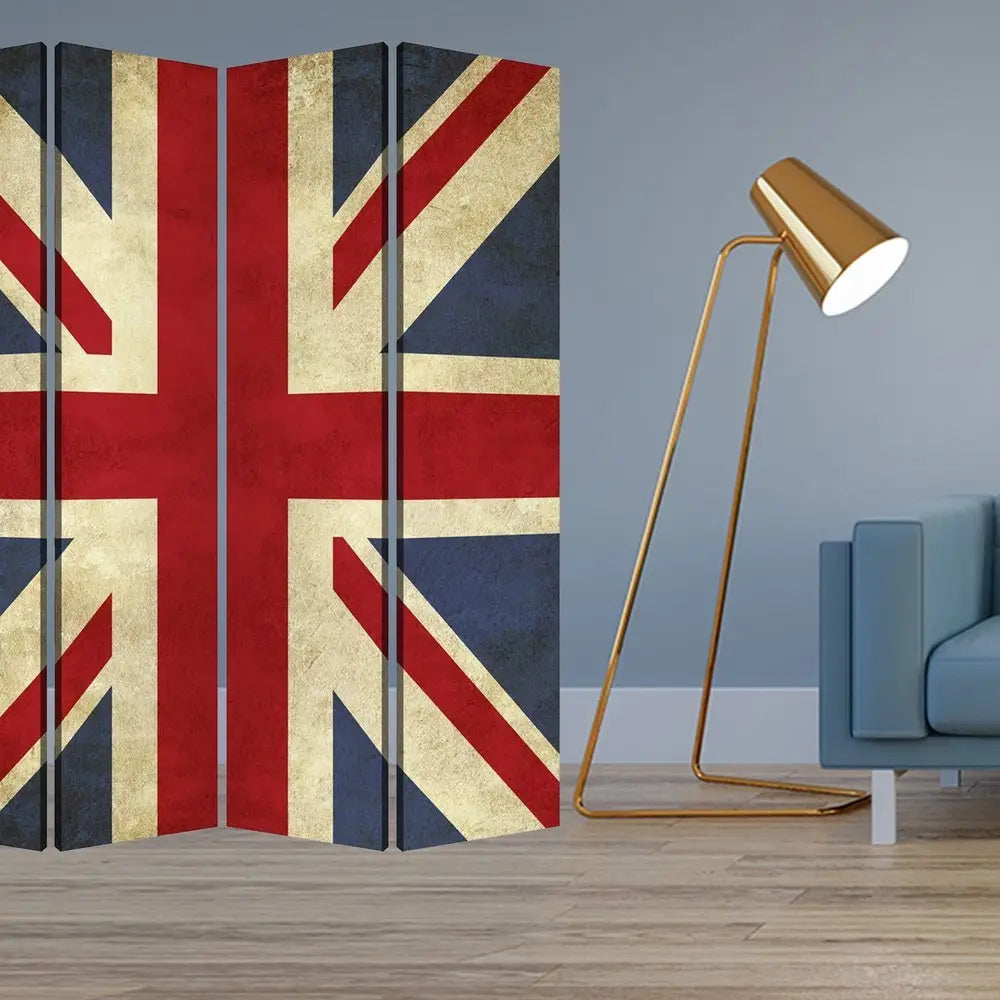 84 X 84 Multi Color Wood Canvas Union Jack Screen - NOBLE HOME INTERIORS