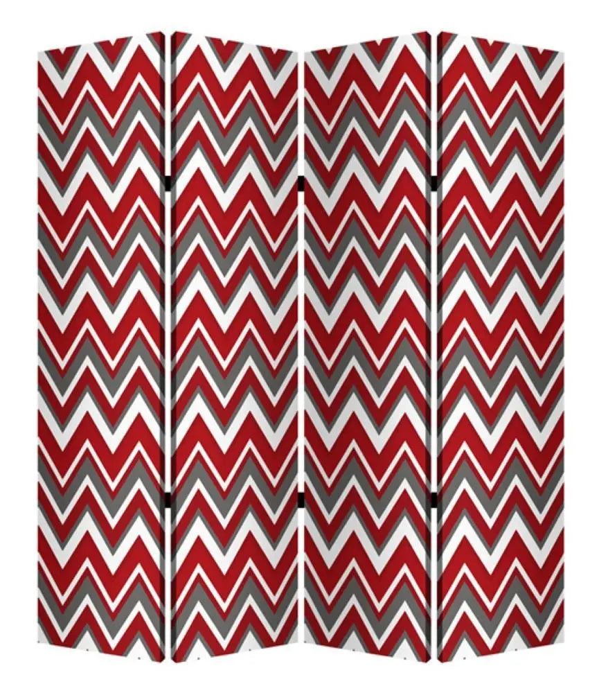 84" X 84" Red And Gray Wood Canvas Screen - NOBLE HOME INTERIORS