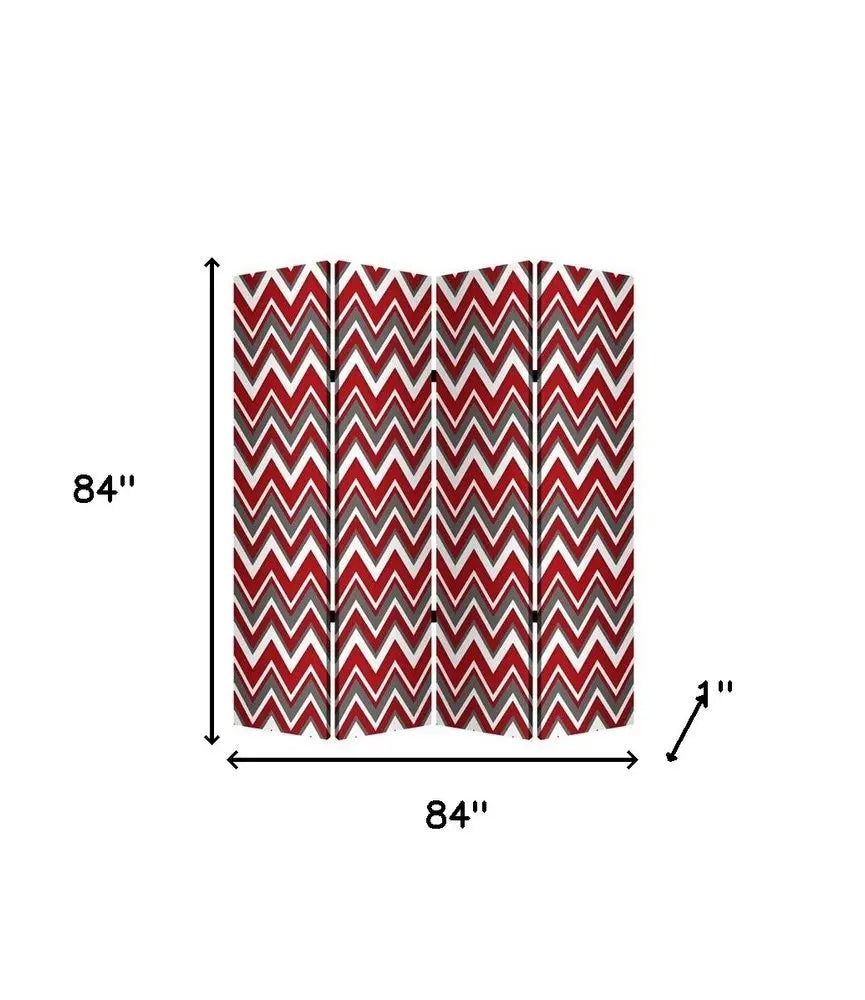 84" X 84" Red And Gray Wood Canvas Screen - NOBLE HOME INTERIORS