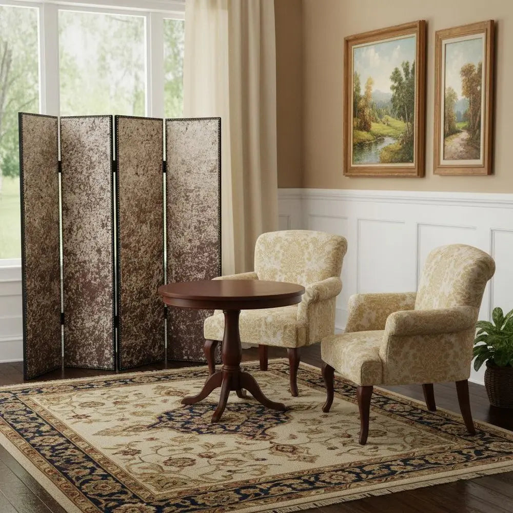 84 X 84 Tan Wood & Fabric Screen - NOBLE HOME INTERIORS