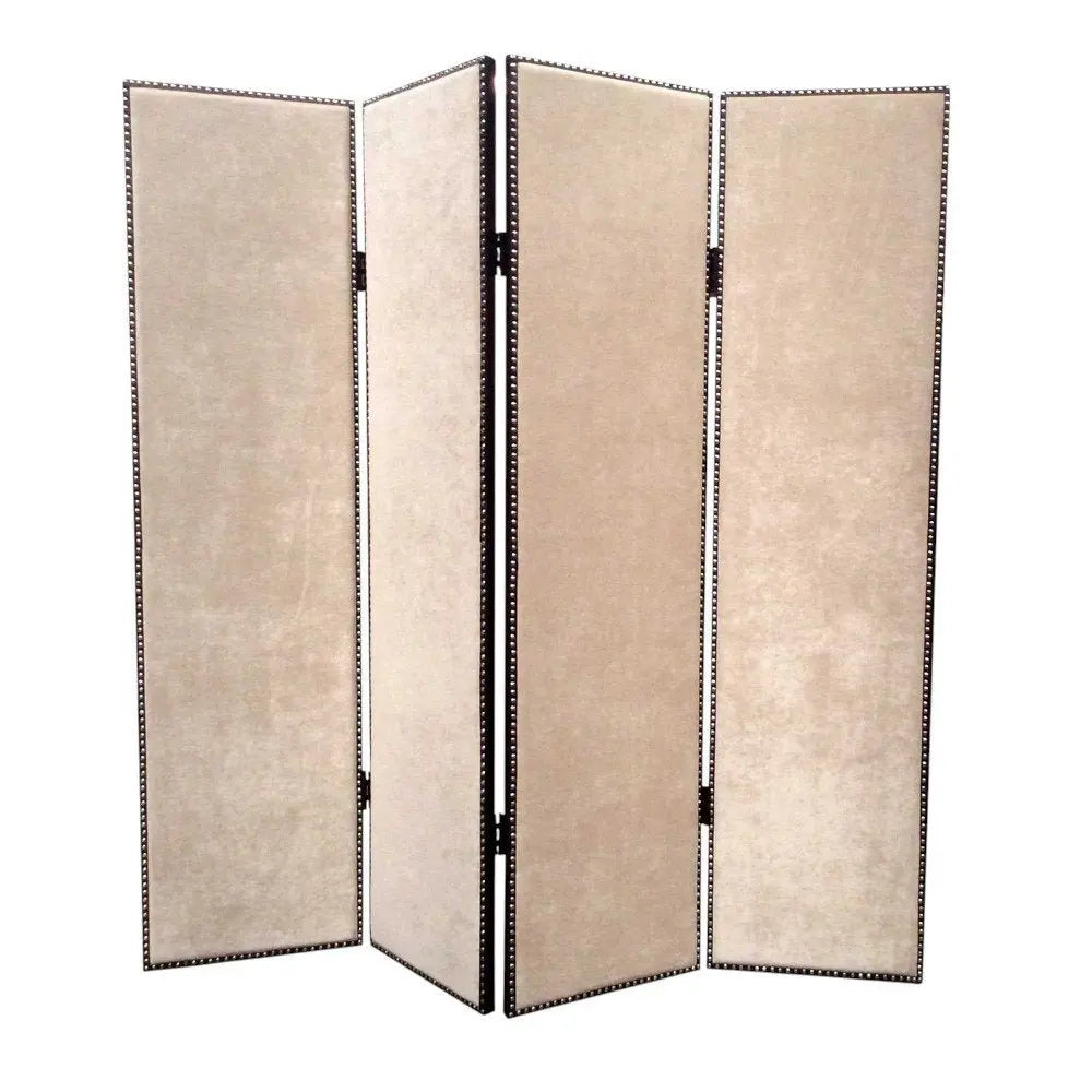 84 X 84 Tan Wood & Fabric Screen - NOBLE HOME INTERIORS