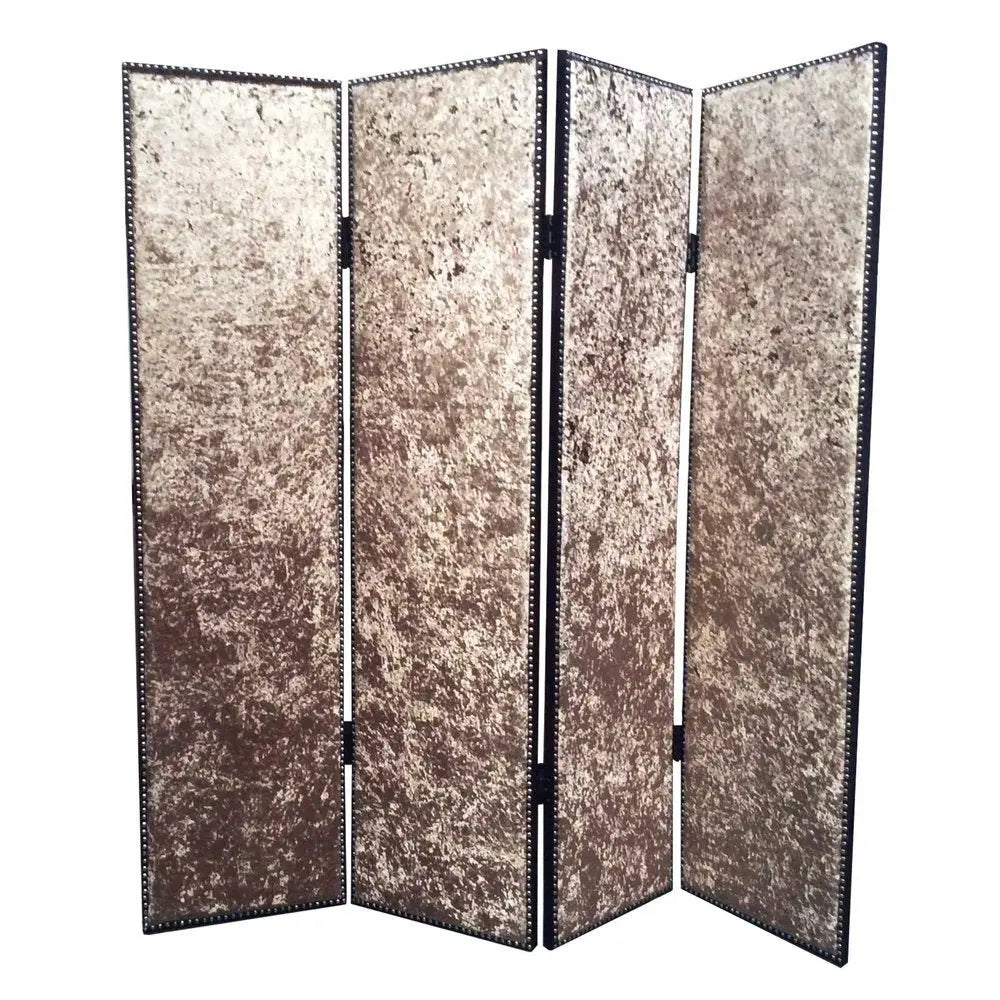 84 X 84 Tan Wood & Fabric Screen - NOBLE HOME INTERIORS
