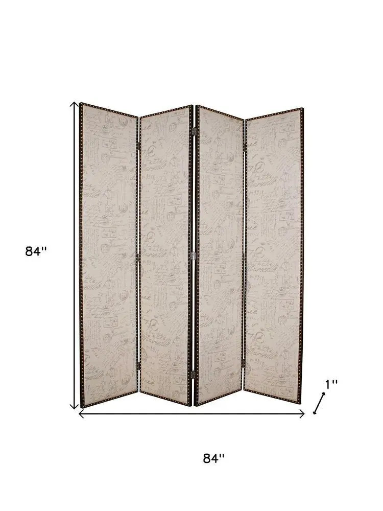 84 X 84 Tan Wood & Fabric Screen - NOBLE HOME INTERIORS
