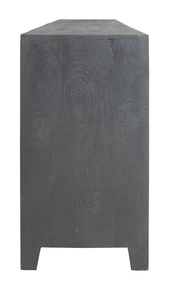 86" Dark Gray Carved Floral Distressed Solid Wood Enclosed Storage TV Stand - NOVA HOME FURNITURE