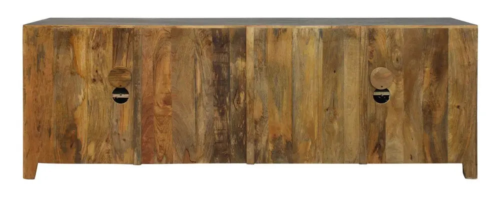 86" Dark Gray Carved Floral Distressed Solid Wood Enclosed Storage TV Stand - NOVA HOME FURNITURE