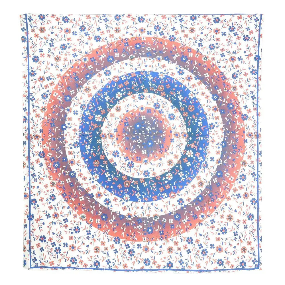 88" X 84" Blue White And Orange Floral Cotton Hanging Tapestry - NOBLE HOME INTERIORS