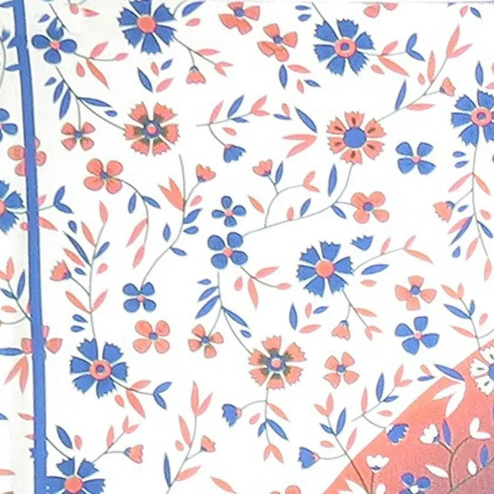 88" X 84" Blue White And Orange Floral Cotton Hanging Tapestry - NOBLE HOME INTERIORS