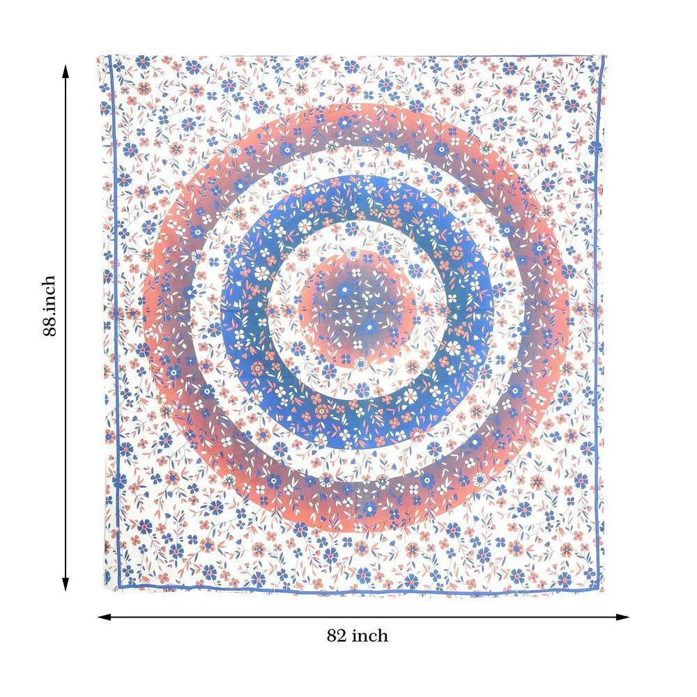 88" X 84" Blue White And Orange Floral Cotton Hanging Tapestry - NOBLE HOME INTERIORS