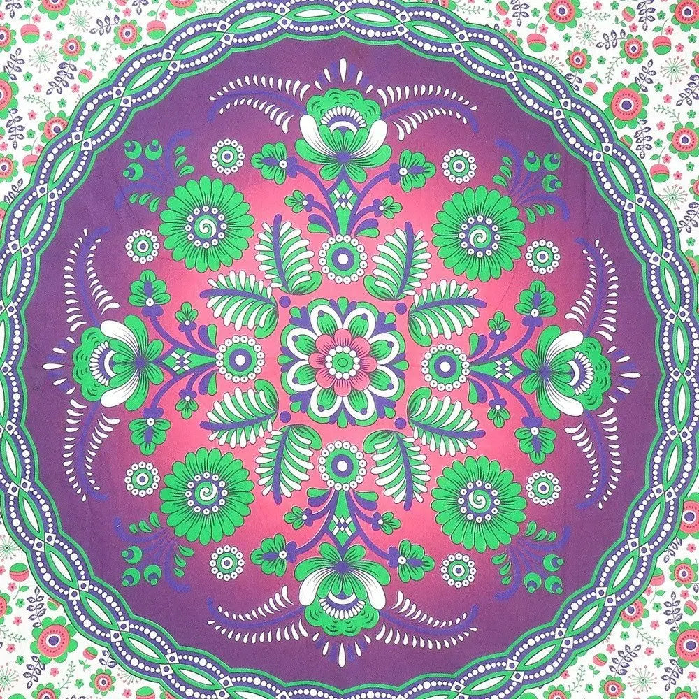 88" X 84" Green Purple And White Floral Cotton Hanging Tapestry - NOBLE HOME INTERIORS