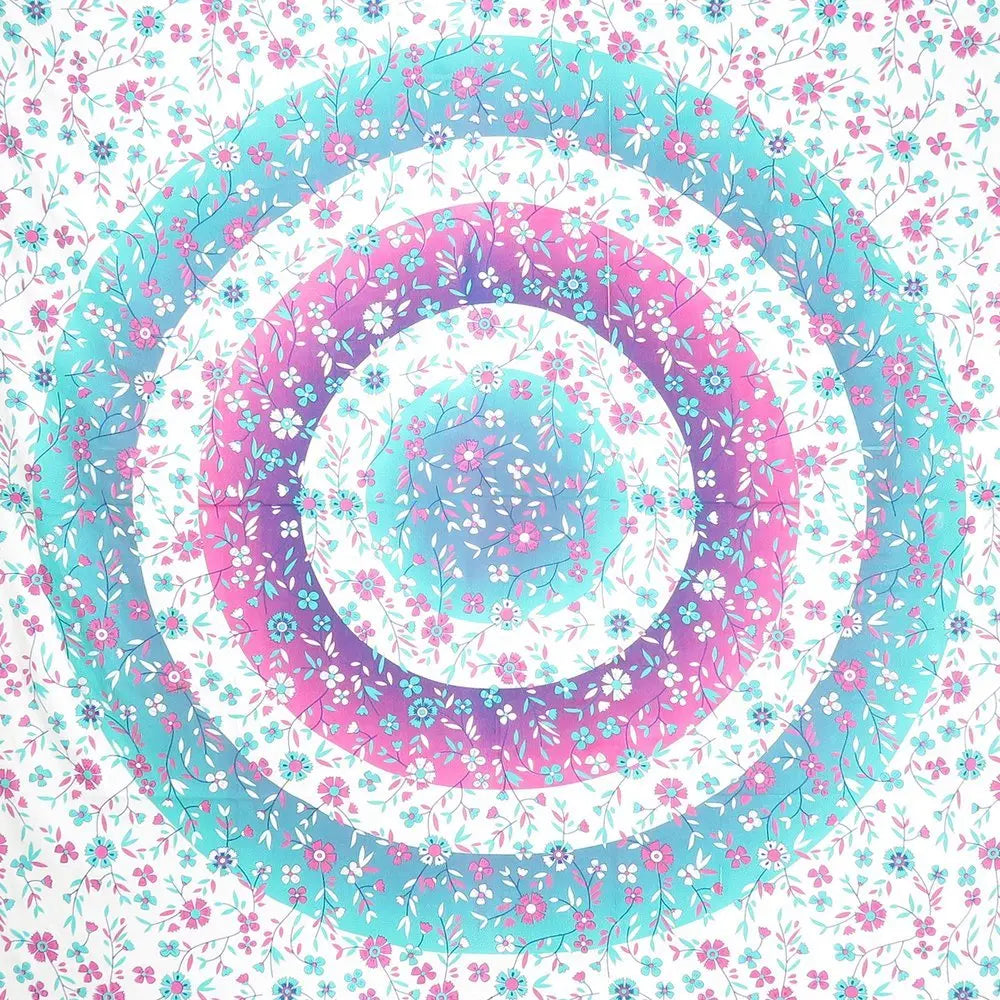 88" X 84" Pink Blue And White Floral Cotton Hanging Tapestry - NOBLE HOME INTERIORS