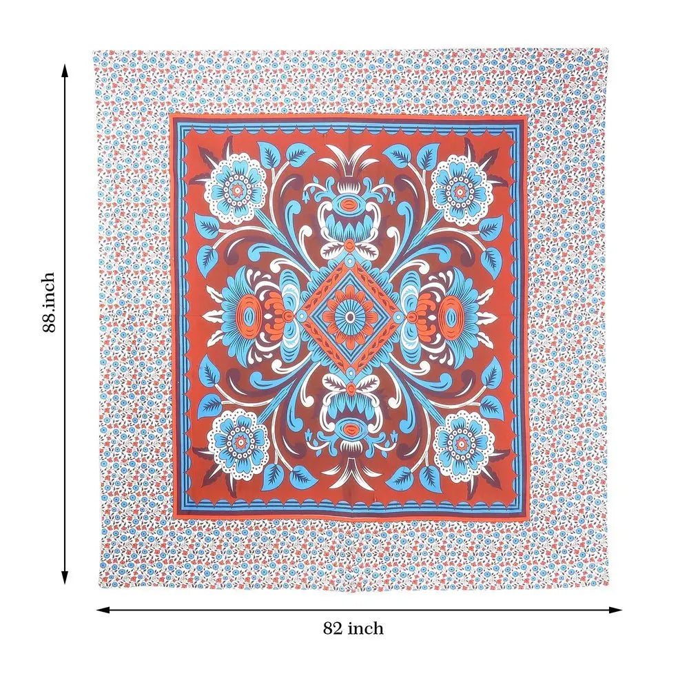 88" X 84" Red Blue And White Floral Cotton Hanging Tapestry - NOBLE HOME INTERIORS