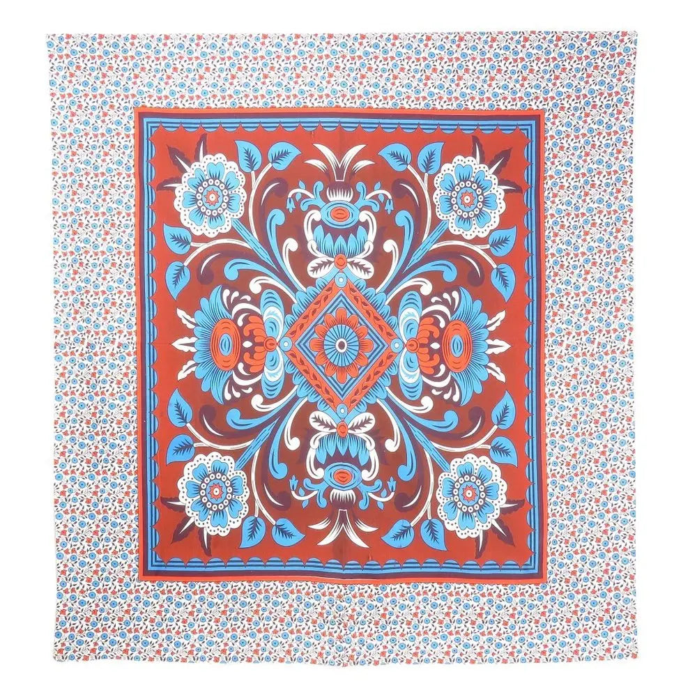 88" X 84" Red Blue And White Floral Cotton Hanging Tapestry - NOBLE HOME INTERIORS