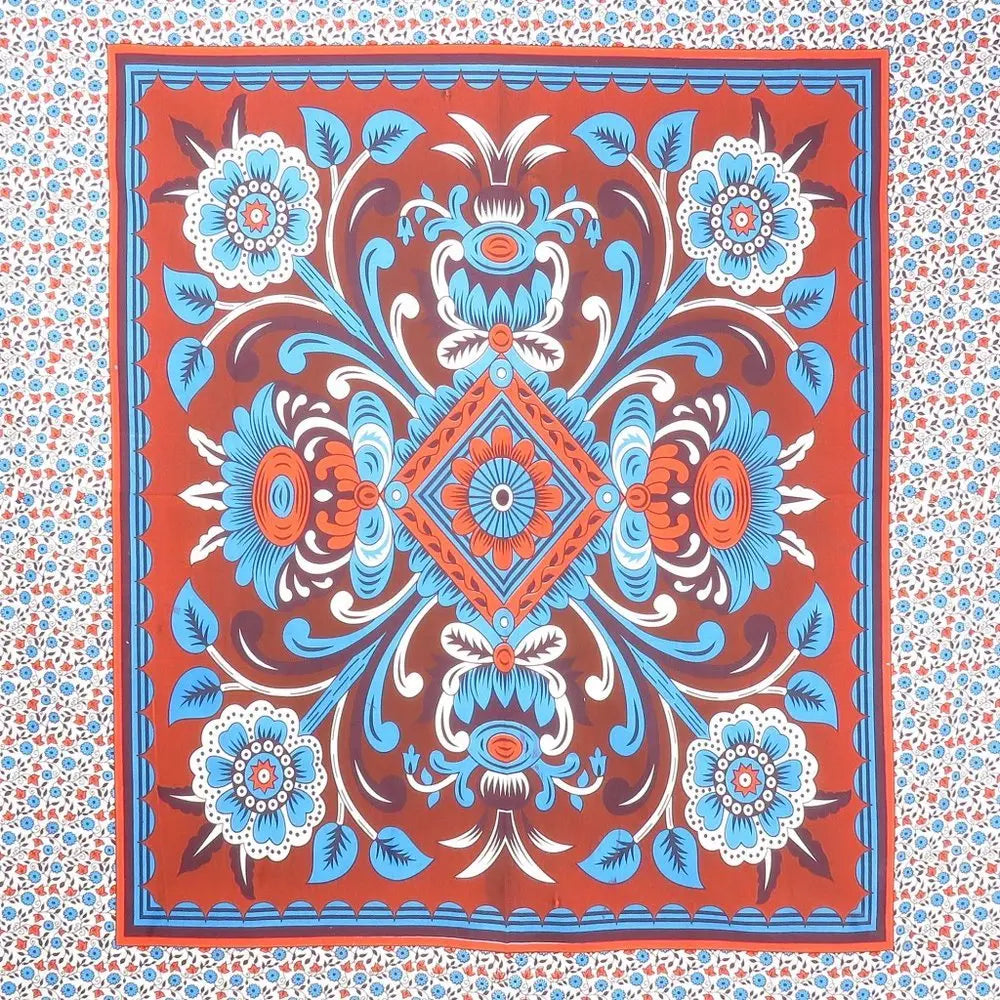 88" X 84" Red Blue And White Floral Cotton Hanging Tapestry - NOBLE HOME INTERIORS