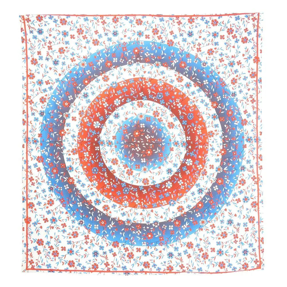 88" X 84" White Blue And Red Floral Cotton Hanging Tapestry - NOBLE HOME INTERIORS