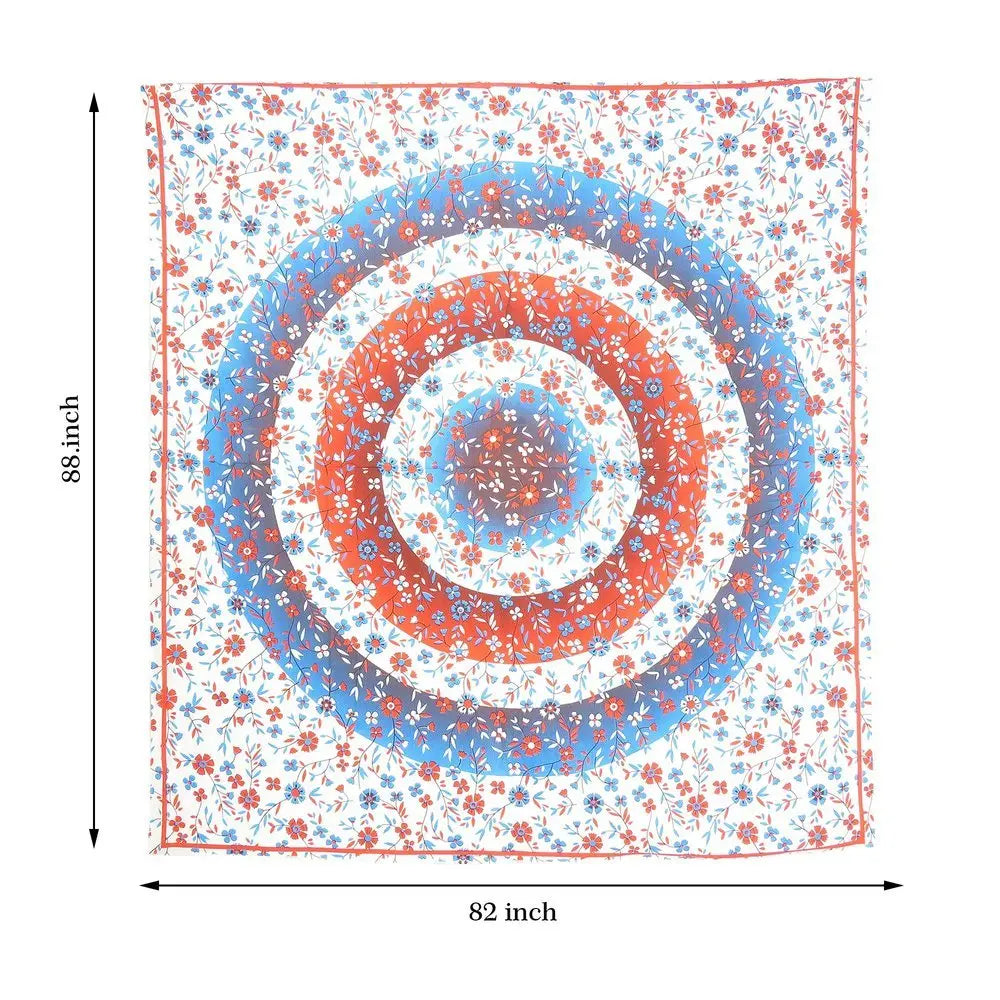 88" X 84" White Blue And Red Floral Cotton Hanging Tapestry - NOBLE HOME INTERIORS