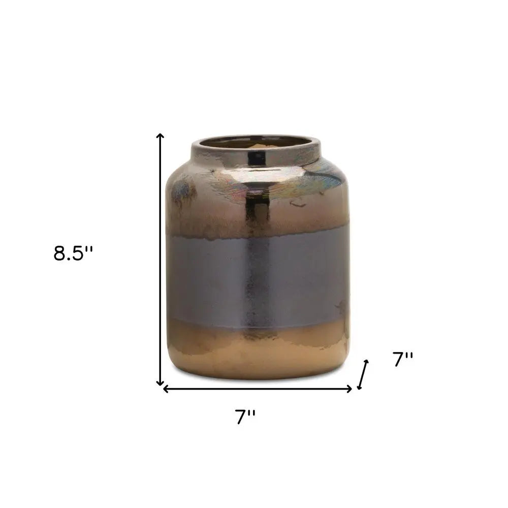 9" Black and Blue Striped Cylinder Clay Table Vase - NOBLE HOME INTERIORS