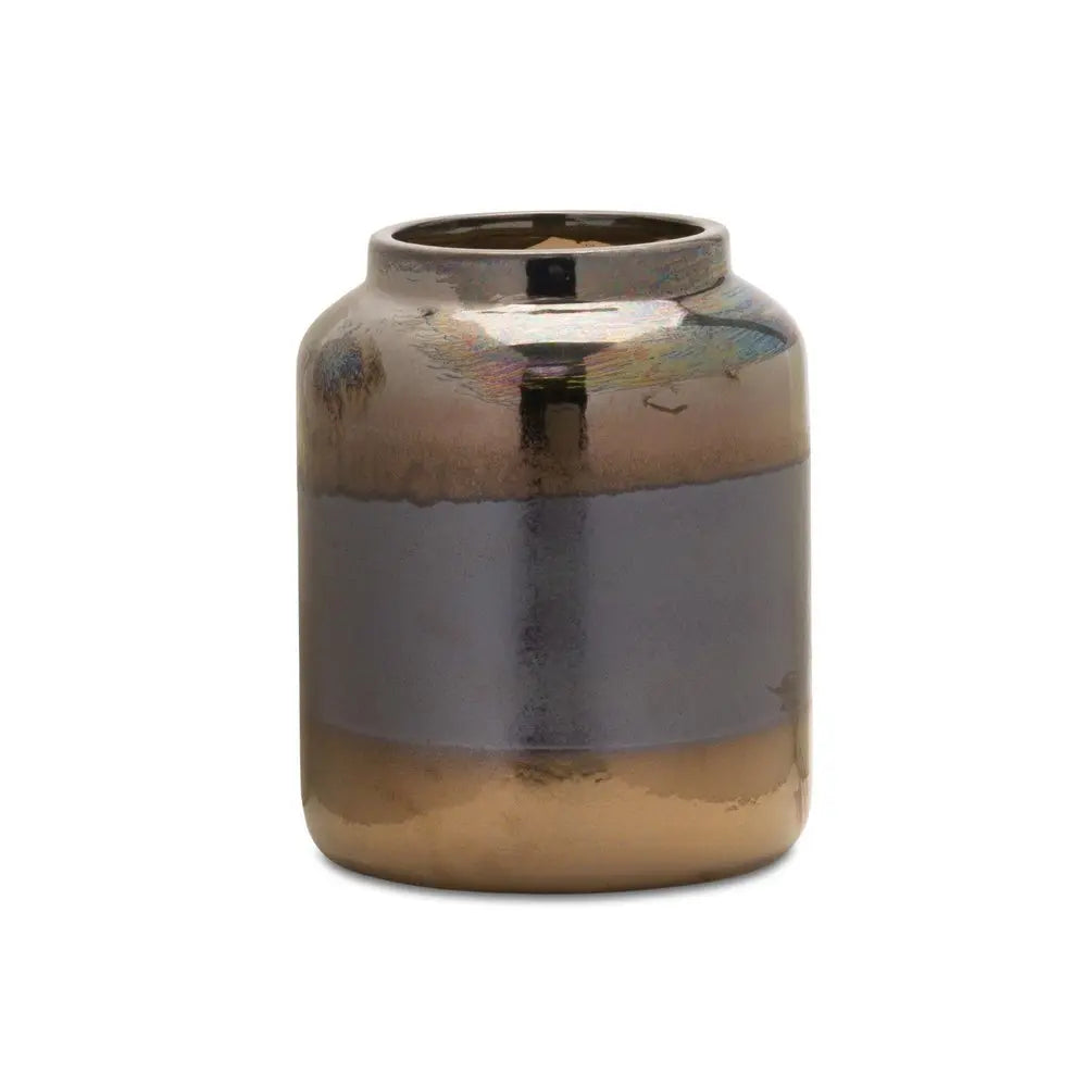 9" Black and Blue Striped Cylinder Clay Table Vase - NOBLE HOME INTERIORS