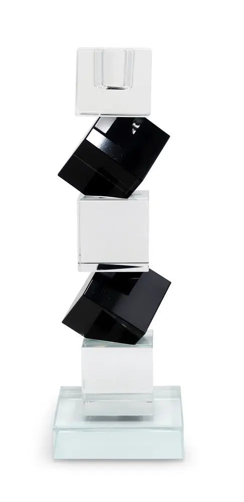 9" Black And Clear Crystal Tabletop Taper Candlestick - NOBLE HOME INTERIORS