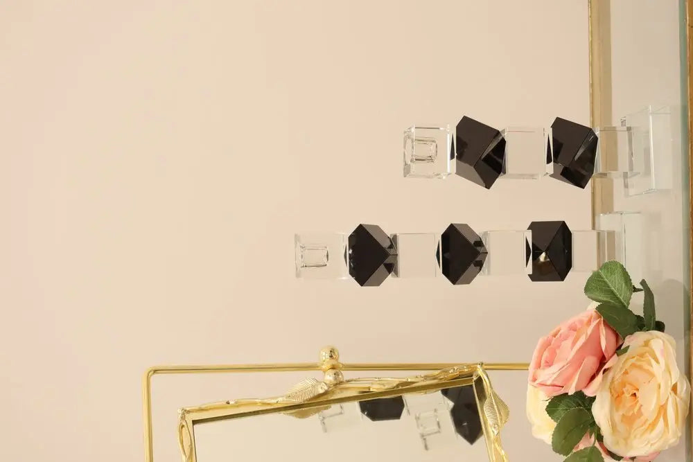 9" Black And Clear Crystal Tabletop Taper Candlestick - NOBLE HOME INTERIORS