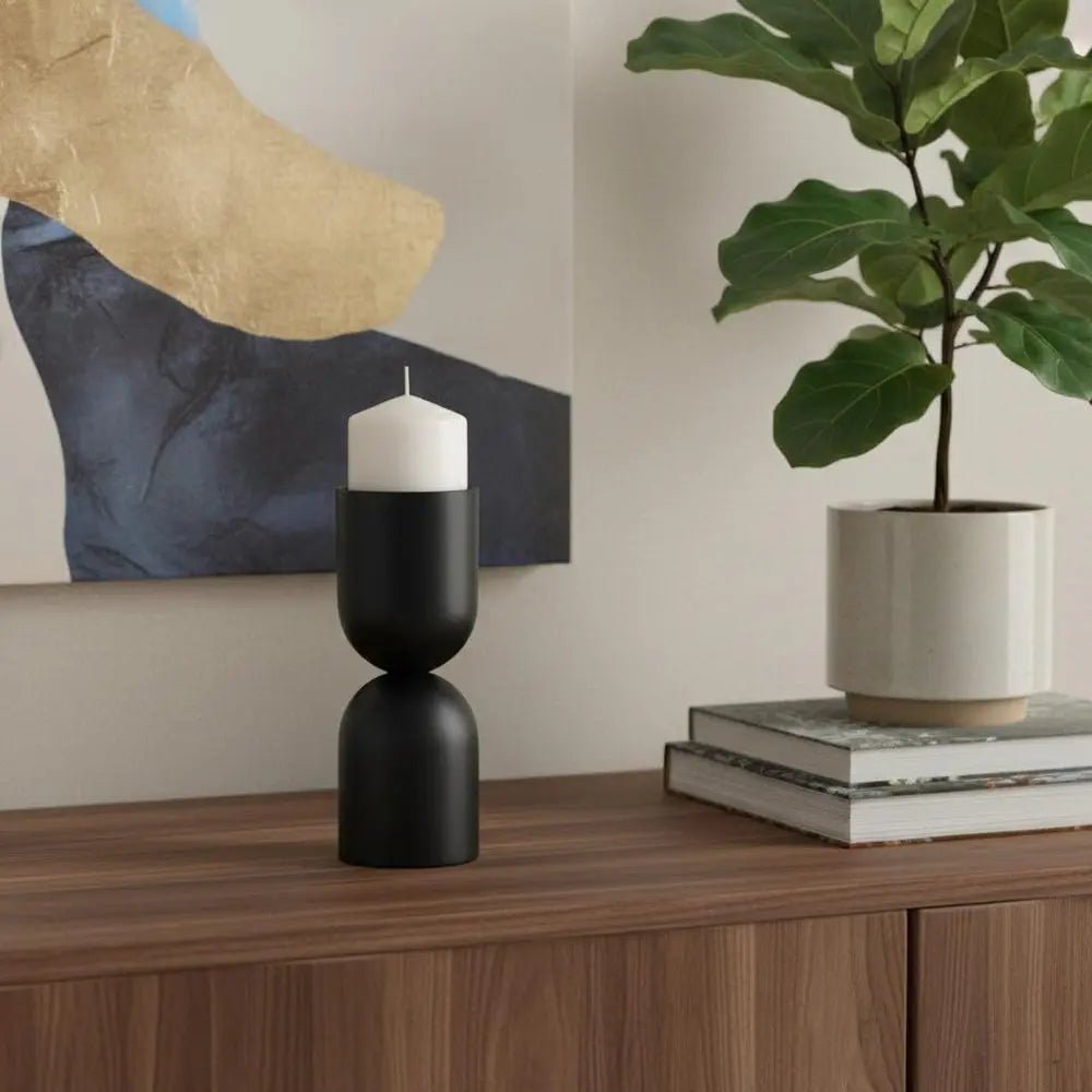 9" Black Metal Tabletop Pillar Candle Holder HomeRoots