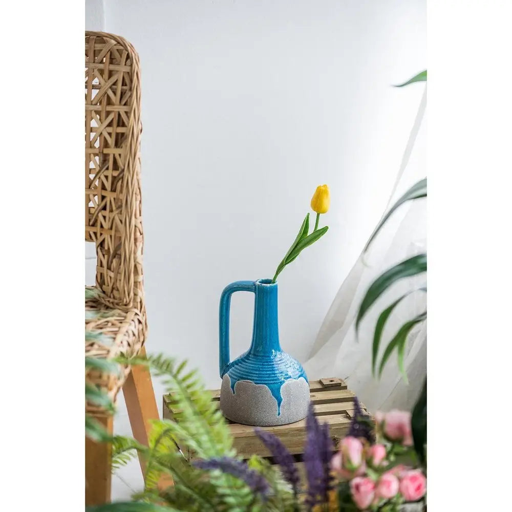 9" Blue and Gray Bud Ceramic Jug Vase With Does Not Apply - NOBLE HOME INTERIORS