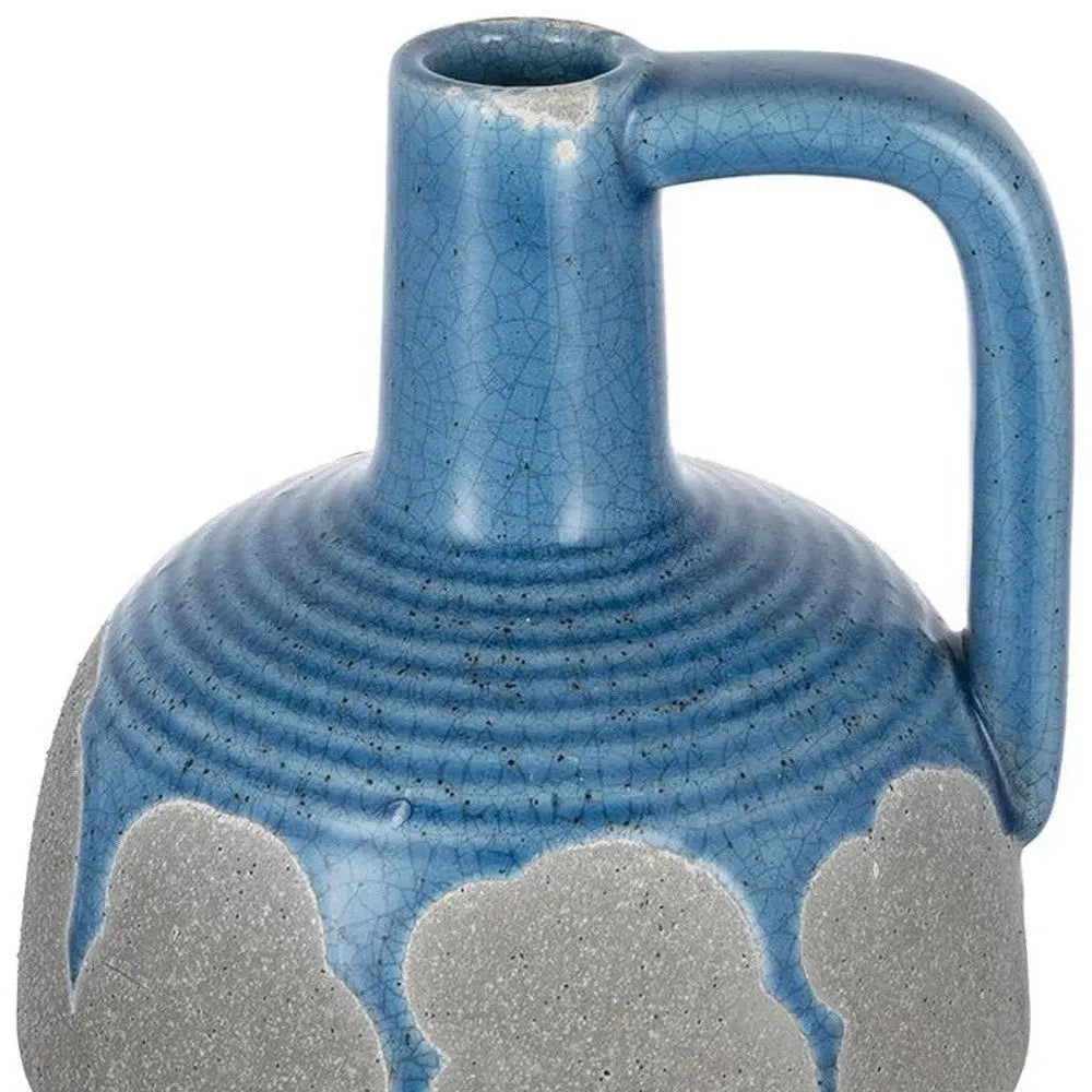 9" Blue and Gray Bud Ceramic Jug Vase With Does Not Apply - NOBLE HOME INTERIORS