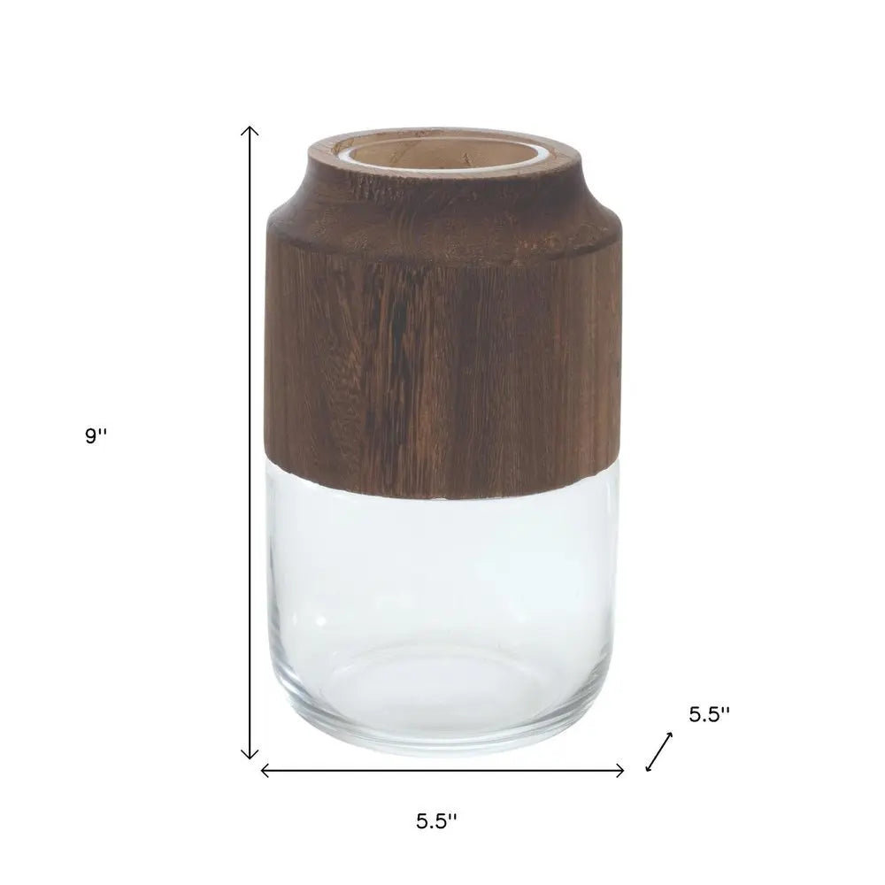 9" Brown And Clear Round Glass Table Vase - NOBLE HOME INTERIORS