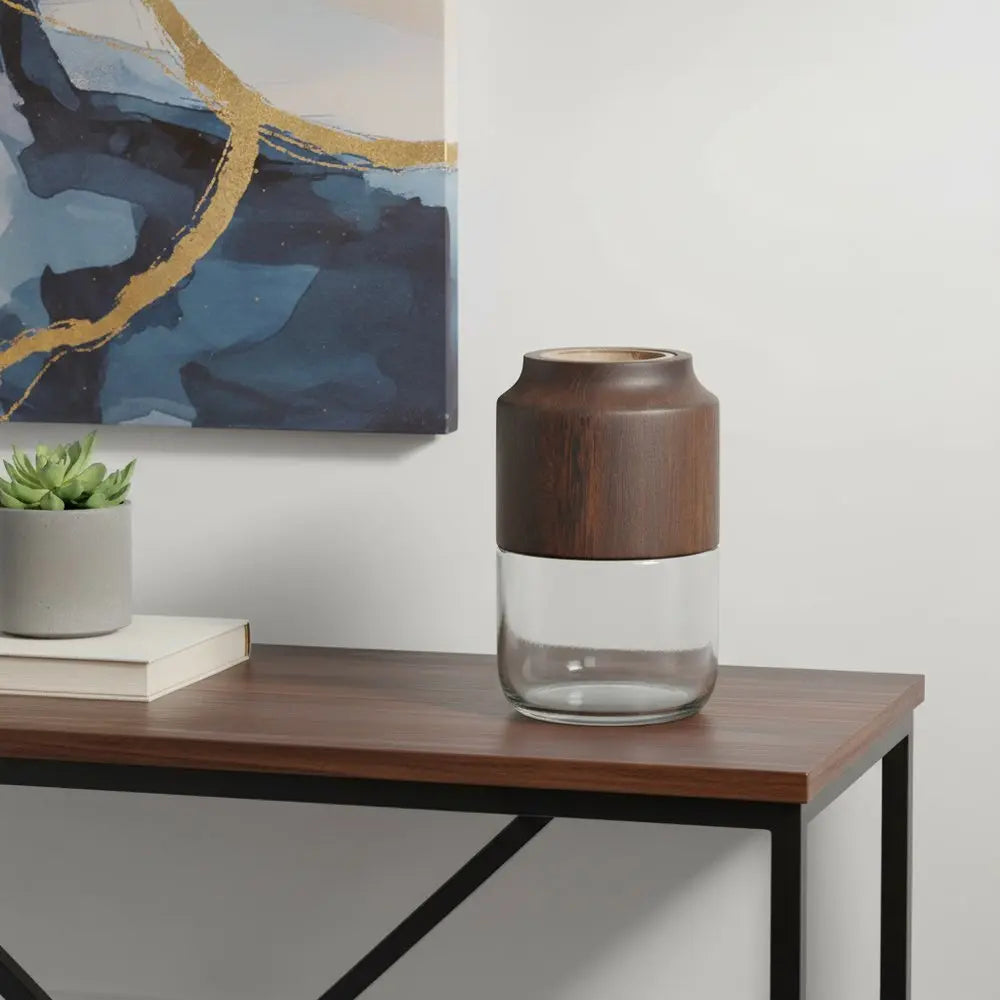 9" Brown And Clear Round Glass Table Vase - NOBLE HOME INTERIORS