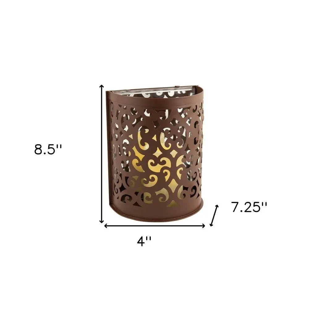 9" Brown Floral Iron Wall Sconce Candle Holder With Candle - NOBLE HOME INTERIORS