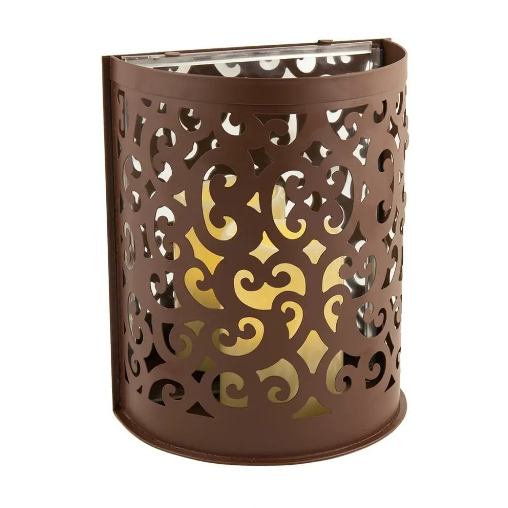 9" Brown Floral Iron Wall Sconce Candle Holder With Candle - NOBLE HOME INTERIORS