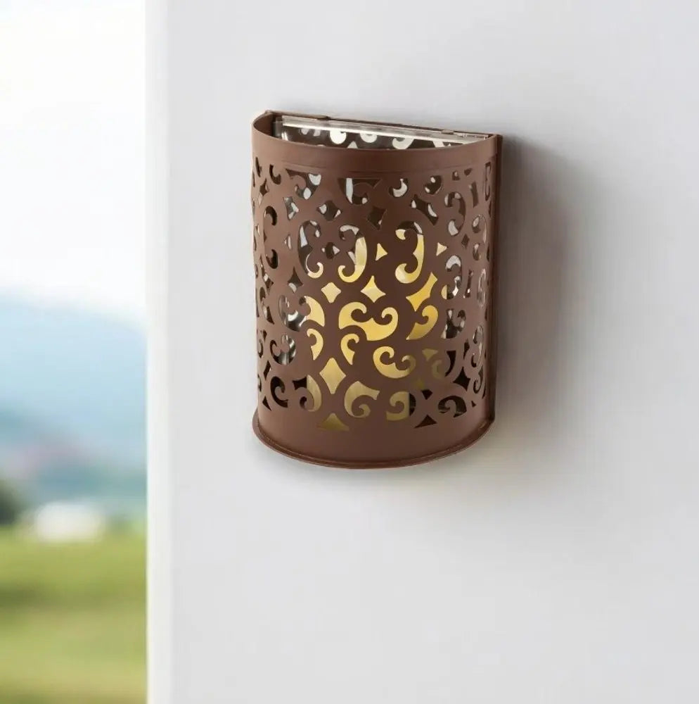 9" Brown Floral Iron Wall Sconce Candle Holder With Candle - NOBLE HOME INTERIORS