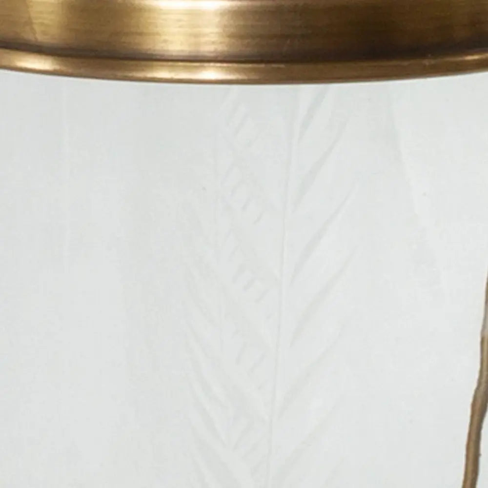 9" Clear And Gold Botanical Leaf Glass And Metal Tabletop Hurricane Candle Holder - NOBLE HOME INTERIORS