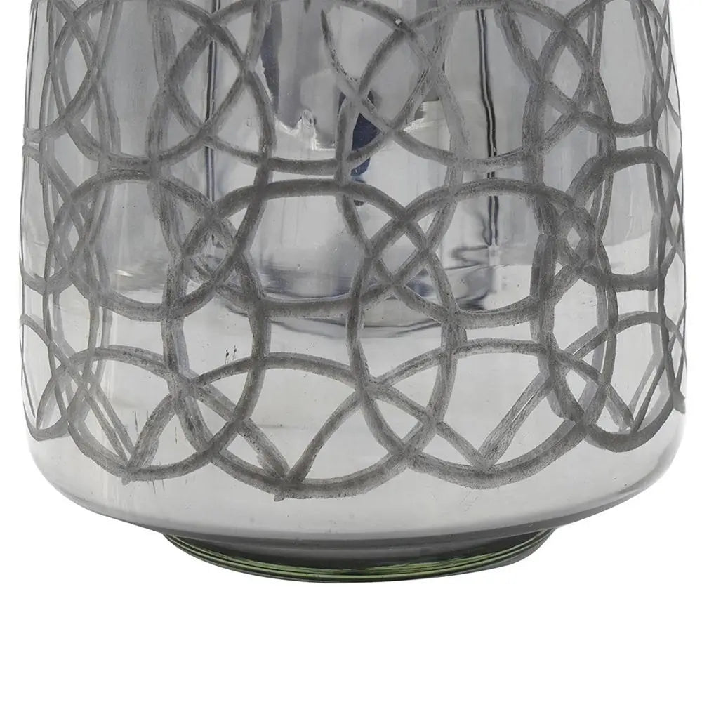 9" Dark Gray Geometric Etched Glass Table Vase - NOBLE HOME INTERIORS