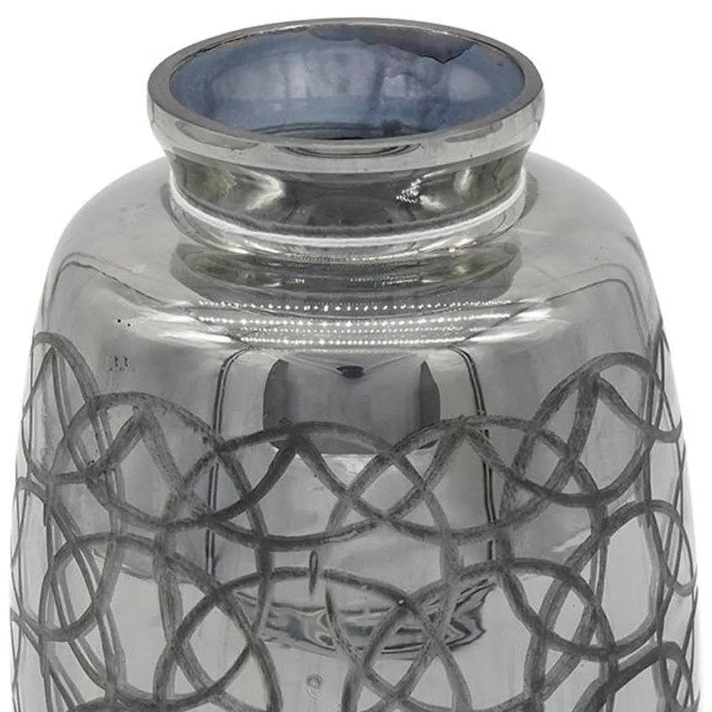 9" Dark Gray Geometric Etched Glass Table Vase - NOBLE HOME INTERIORS