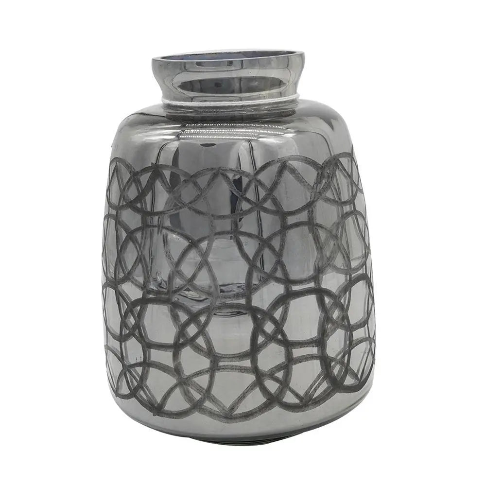 9" Dark Gray Geometric Etched Glass Table Vase - NOBLE HOME INTERIORS